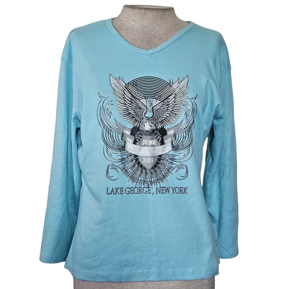 Blue 2009 Americade Lake George Graphic Long Sleeve Tee Size 2XL